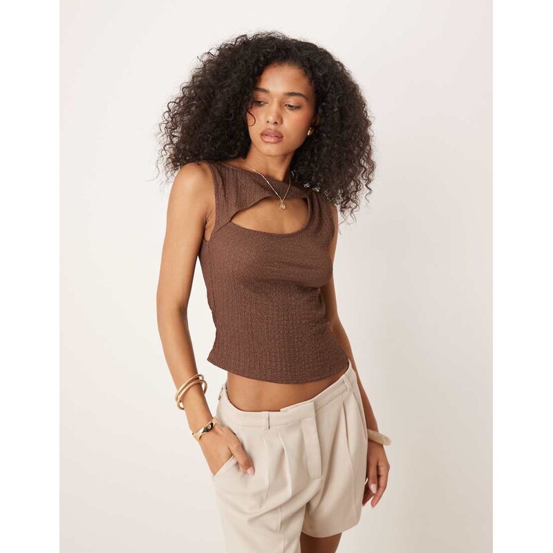 ASOS DESIGN slash neck cut out vest with pearlised button detail in 105412067
