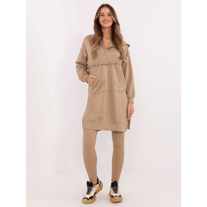 BASIC Béžová dámská souprava s dlouhou mikinou -beige 103611075