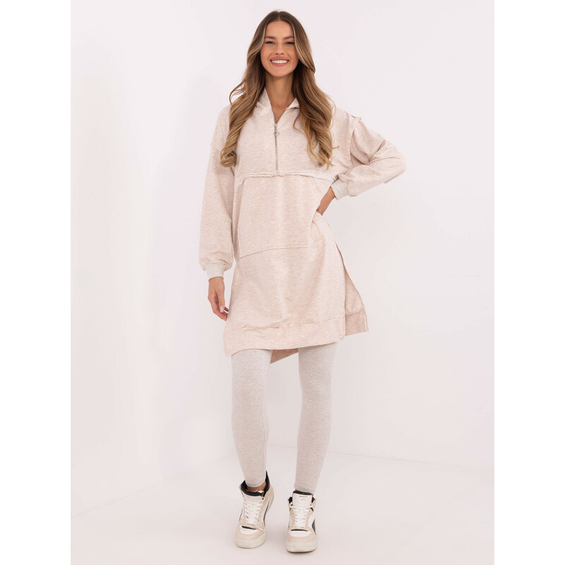 BASIC Béžová melanž dámská souprava s dlouhou mikinou -light beige 103611076
