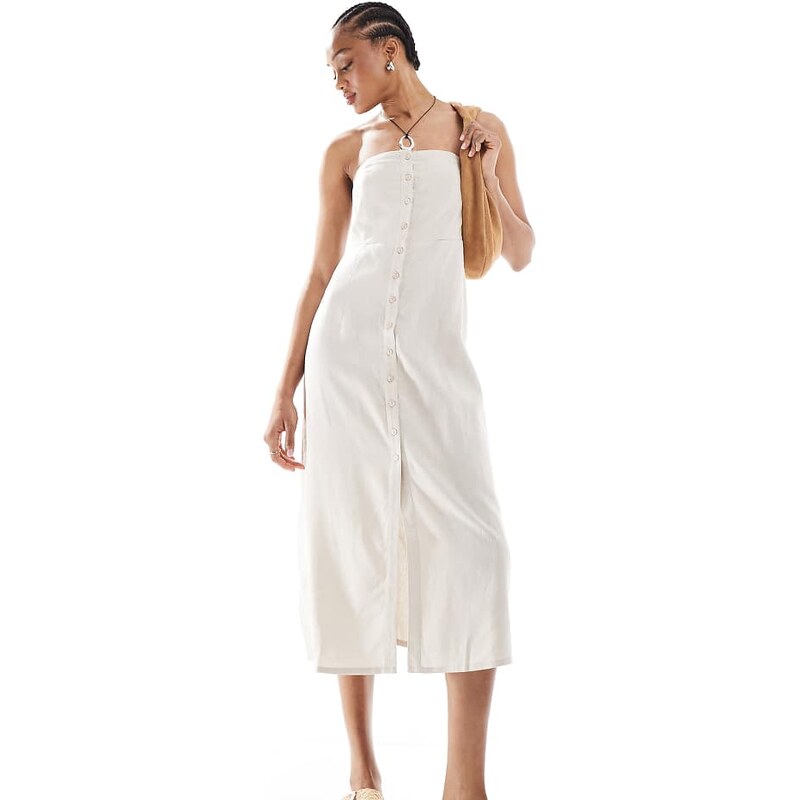 ONLY Tall linen mix bandeau midi dress in stone-Neutral 105412176