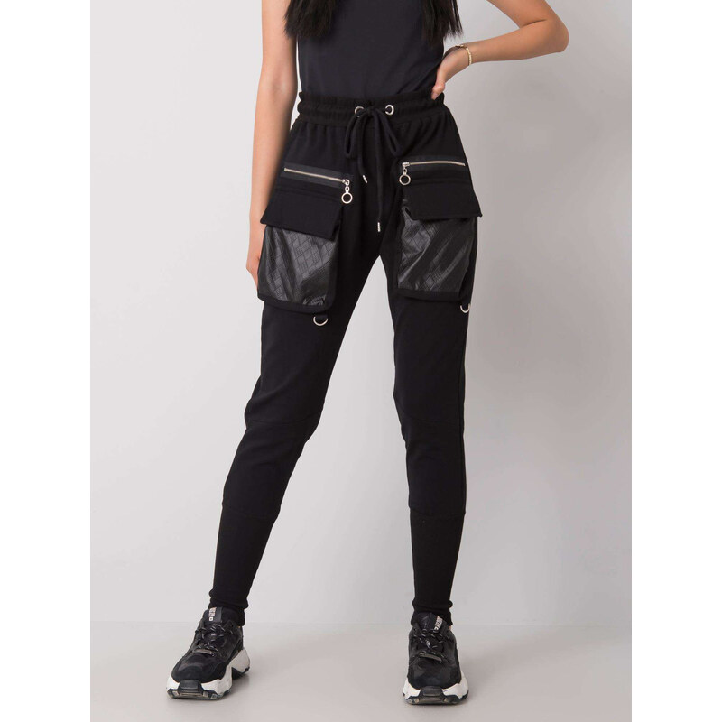 BASIC Černé dámské tepláky s kapsami a zipy --black Černá 62121689