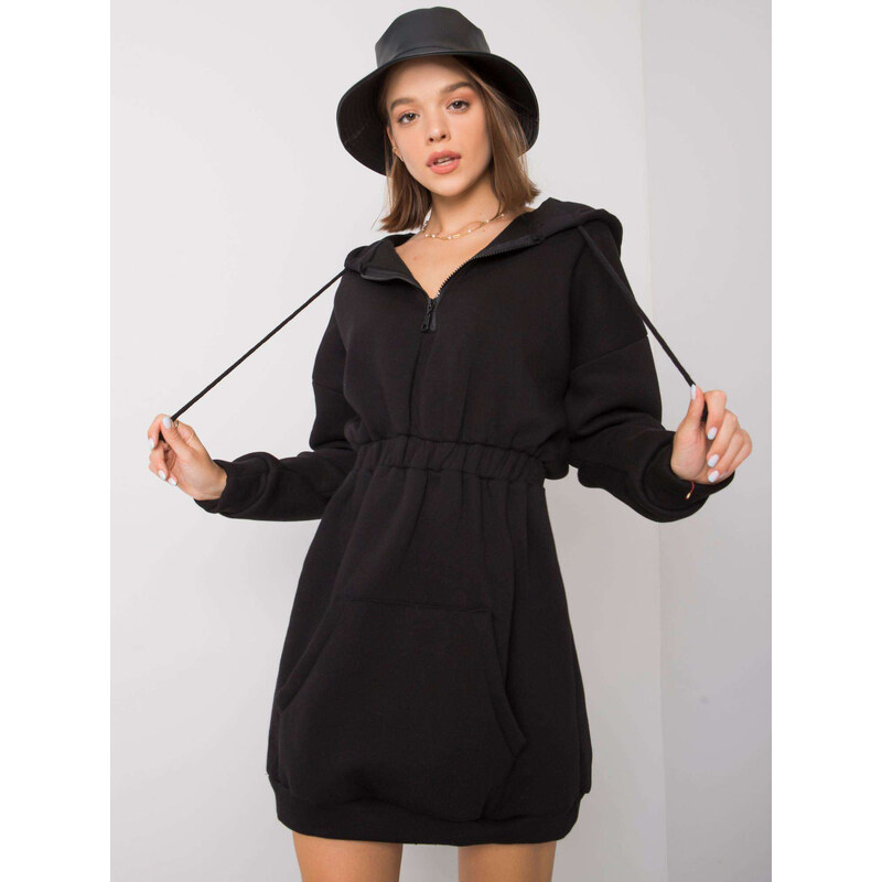 BASIC Černé mikinové šaty s kapucí -EM-SK-614.17X-black