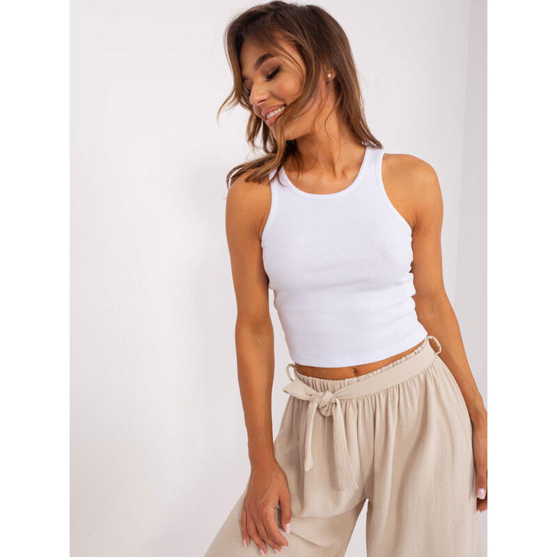 BASIC Bílý žebrovaný crop top TW-TP-OB066.39P-white
