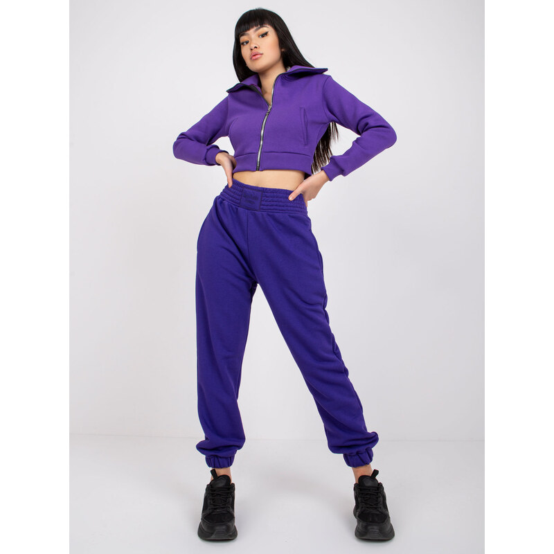 RUE PARIS Fialové dámské tepláky s vysokým pasem -dark purple Fialová 66870791