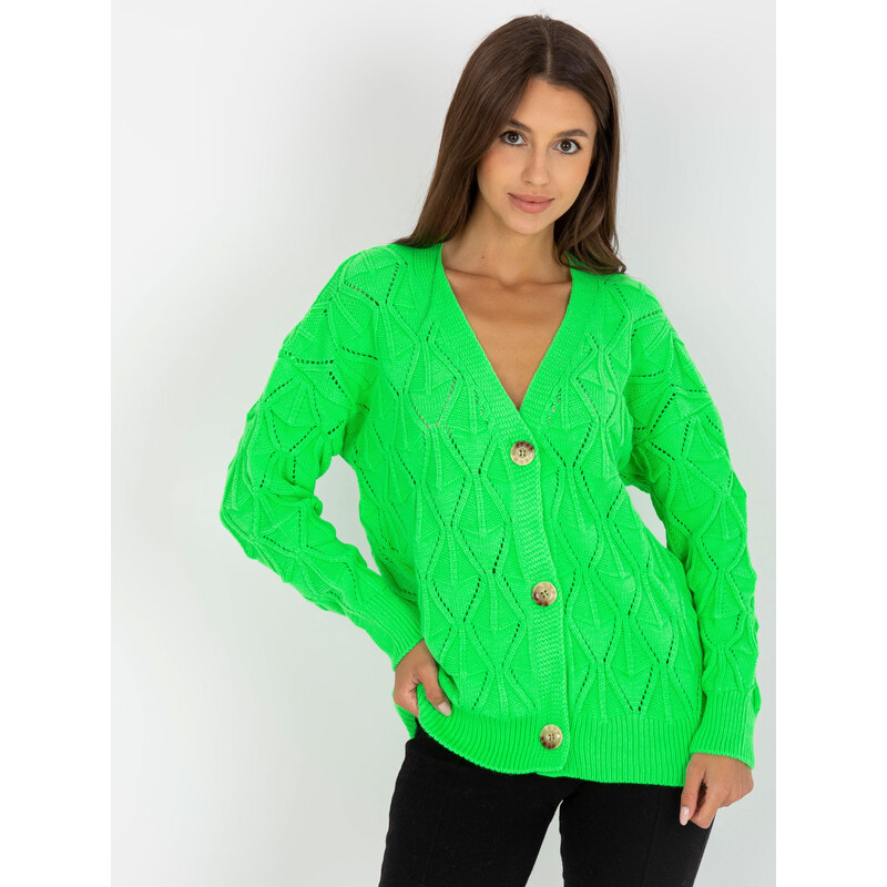 RUE PARIS Neonově zelený pletený svetřík na knoflíky -fluo green 85876473