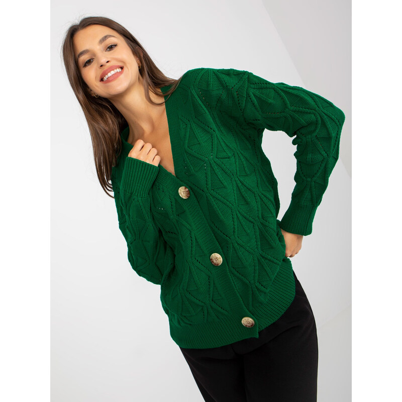 RUE PARIS Tmavě zelený pletený svetřík na knoflíky -dark green Tmavě 85876497