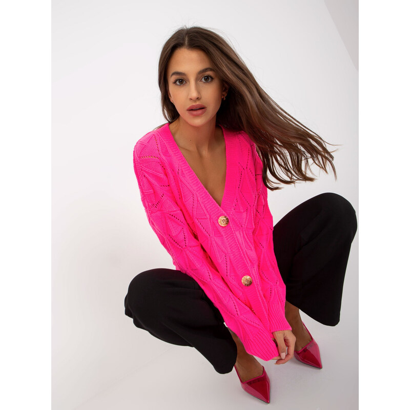 RUE PARIS Neonově růžový pletený svetřík na knoflíky --fluo pink Tmavě 85876502