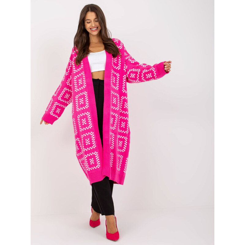 RUE PARIS Neonově růžový dlouhý oversized kardigan -fluo pink Tmavě 85876597