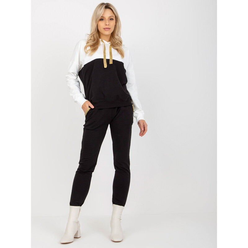 RELEVANCE Bílo-černá teplákovka s kapucí -RV-KMPL-8419.96P-white