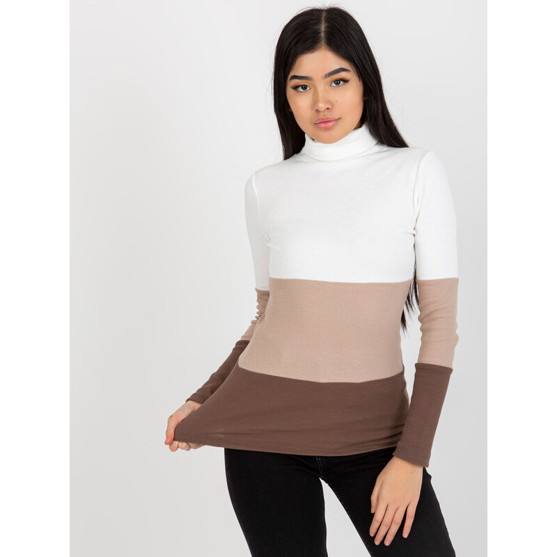 RUE PARIS Bílo-hnědý rolák s pruhy -white-brown Hnědá 78362752