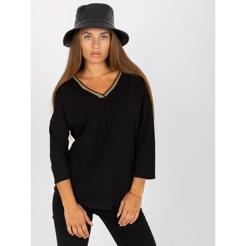 RUE PARIS Černé basic tričko -RV-BZ-8050.04-black