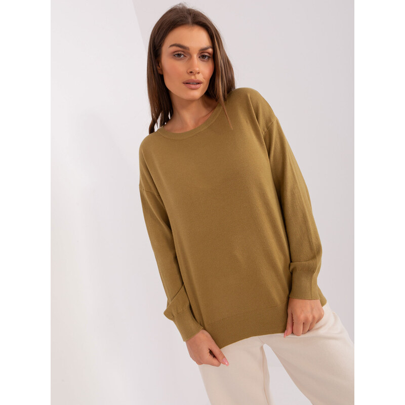 ITALY MODA Olivový jednobarevný svetr -olive Khaki