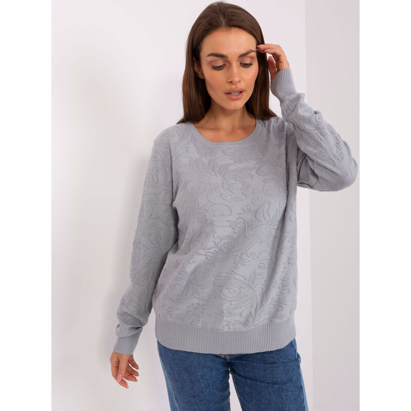 ITALY MODA Světle šedý svetr se vzorem -grey Šedá 85889652