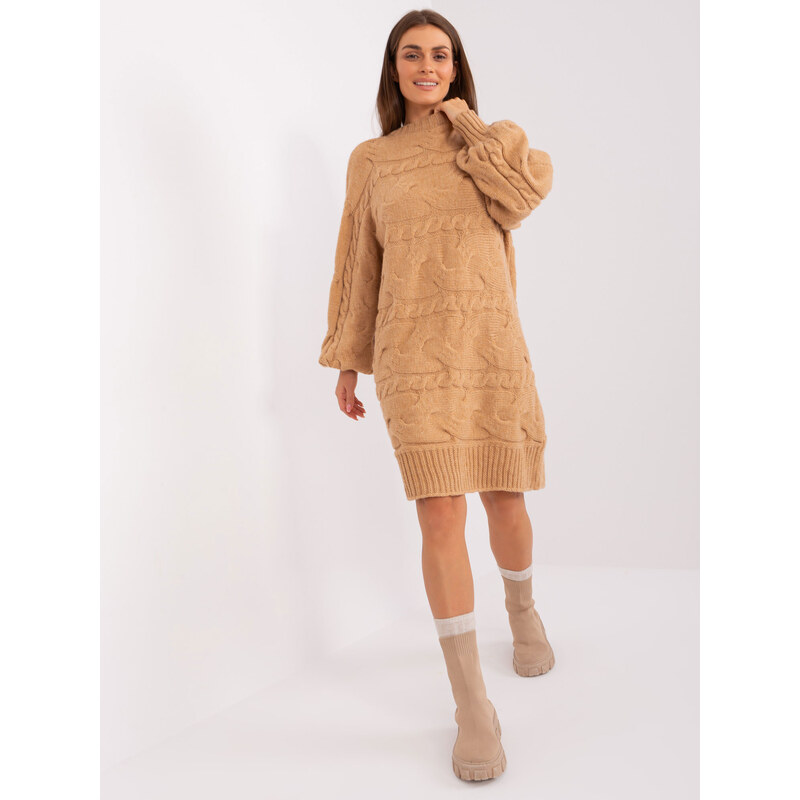 ITALY MODA Béžové pletené šaty --camel Béžová