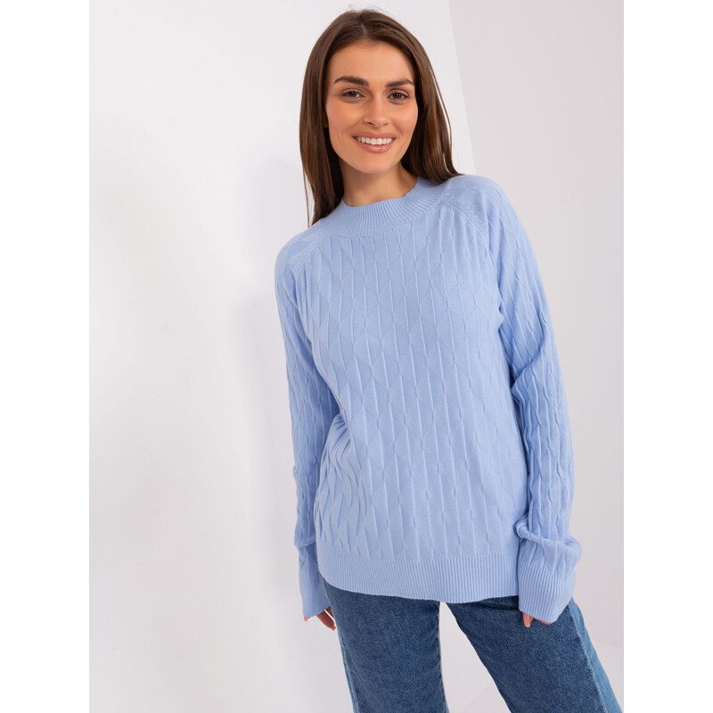 ITALY MODA Světle modrý teplý klasický svetr --light blue Světle modrá 85889667