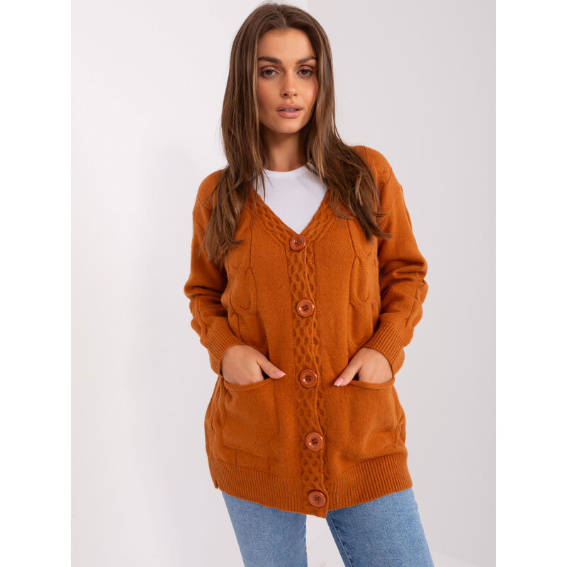 ITALY MODA Tmavě oranžový svetr na knoflíky -light brown Oranžová 85889677