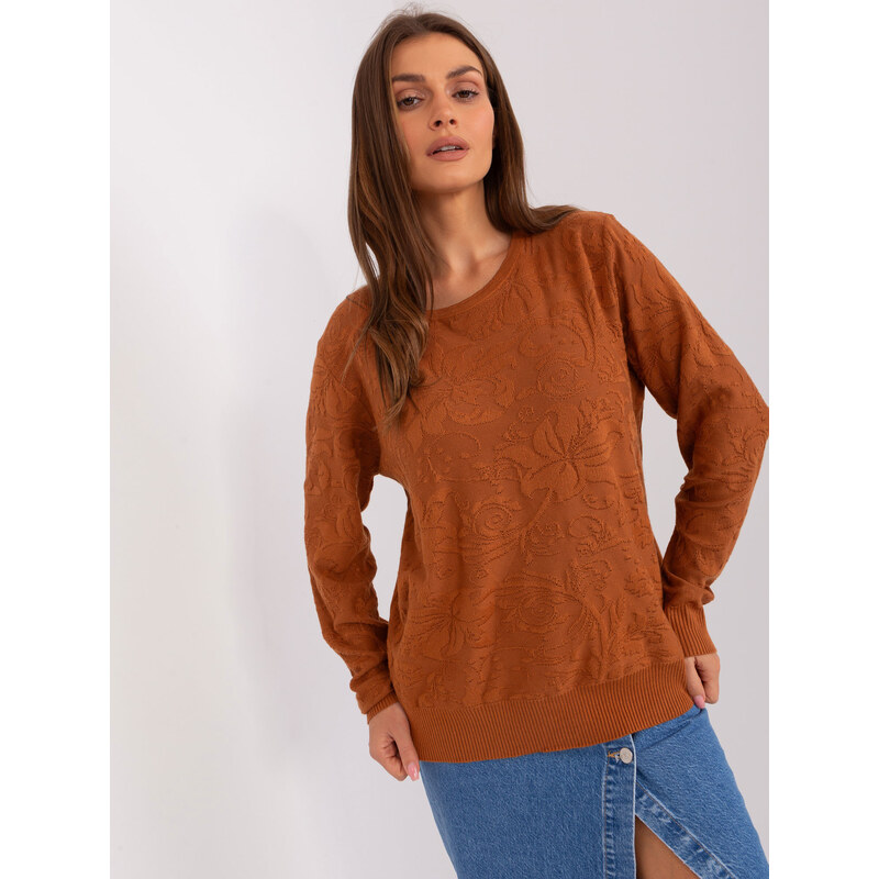 ITALY MODA Hnědý svetr se vzorem -light brown Hnědá 85889686