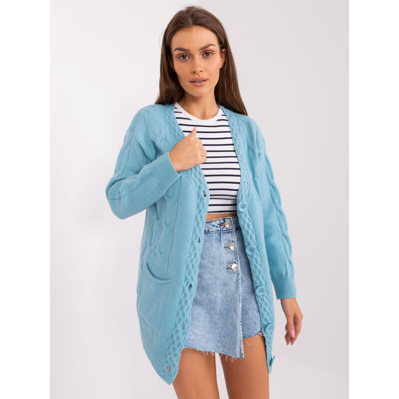 ITALY MODA Světle modrý svetr na knoflíky --light blue Světle modrá 85889694