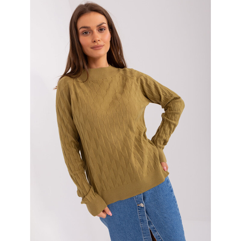 ITALY MODA Khaki teplý klasický svetr -olive 85889703