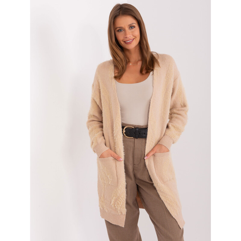 ITALY MODA Béžový měkký kardigan s kapsami -beige Béžová