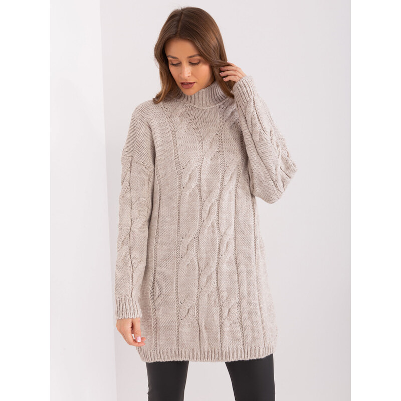 RUE PARIS Béžové pletené rolákové šaty -beige Béžová 88286605
