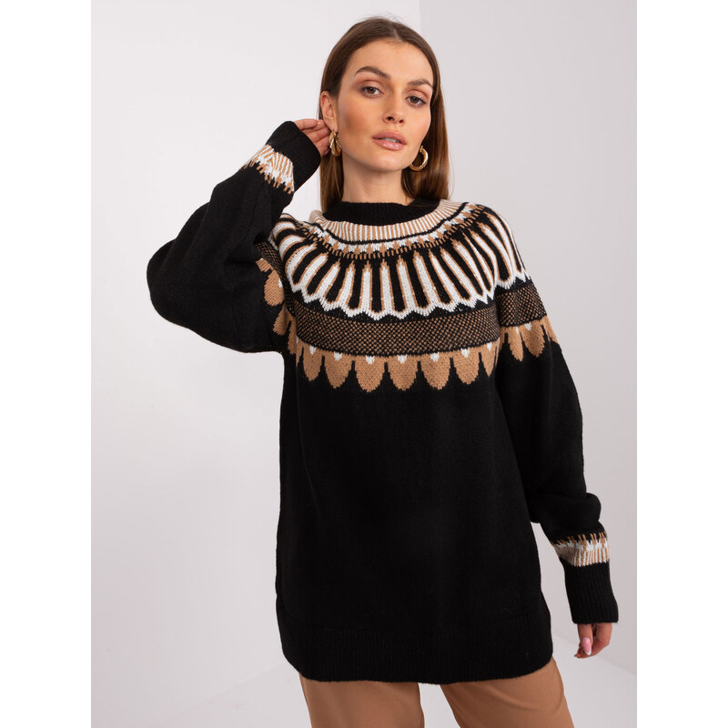RUE PARIS Černý svetřík s norským vzorem -black Černá 88286611