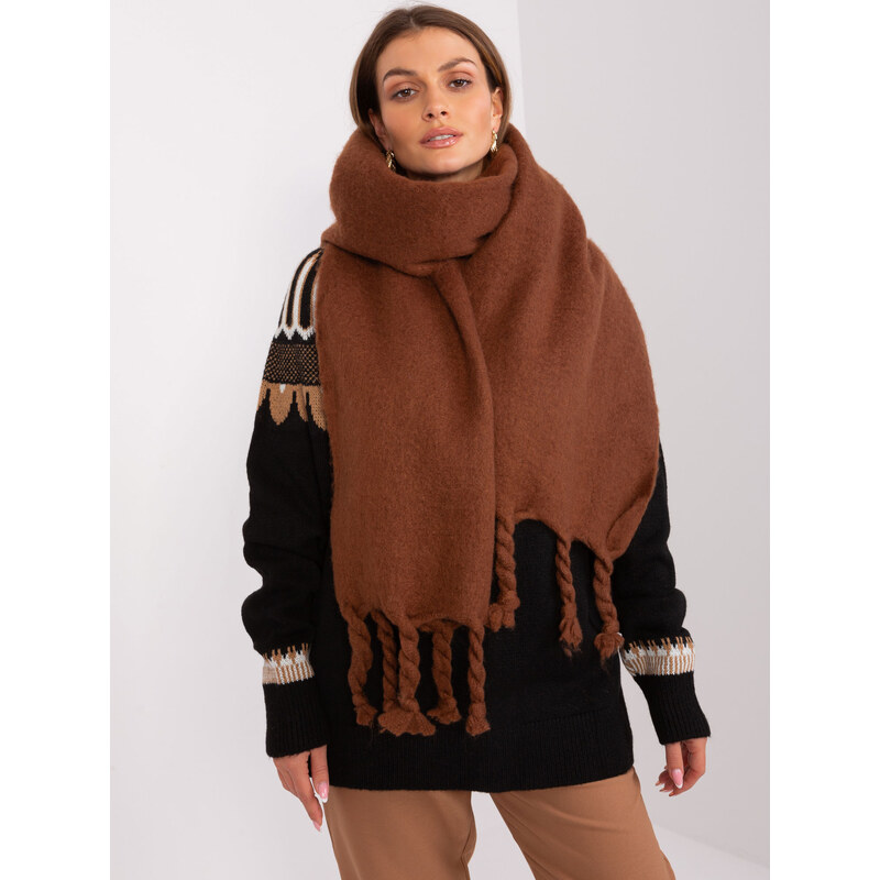 ITALY MODA Hnědá teplá šála s třásněmi -brown 88286629