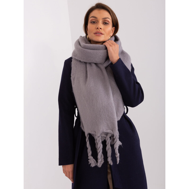 ITALY MODA Šedá šála s třásněmi -grey 88286679