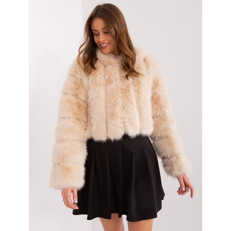 ITALY MODA Béžový krátký kožíšek s kapucí -beige Béžová 88286721