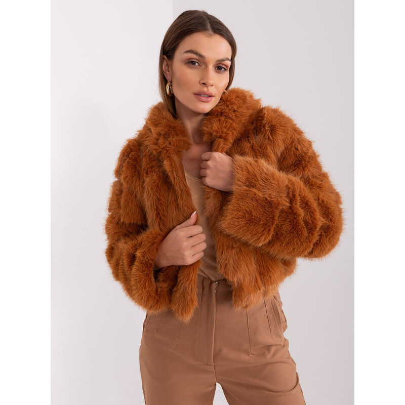 ITALY MODA Světle hnědý krátký kožíšek s kapucí -light brown Hnědá 88286723