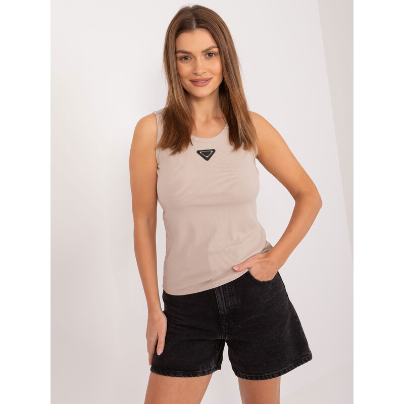 ITALY MODA Tmavě béžový basic žebrovaný top -dark beige Béžová 91860899