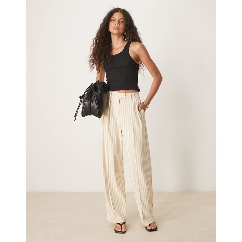 ASOS DESIGN tailored wide leg trousers with pleat detail in buttermilk 105438198