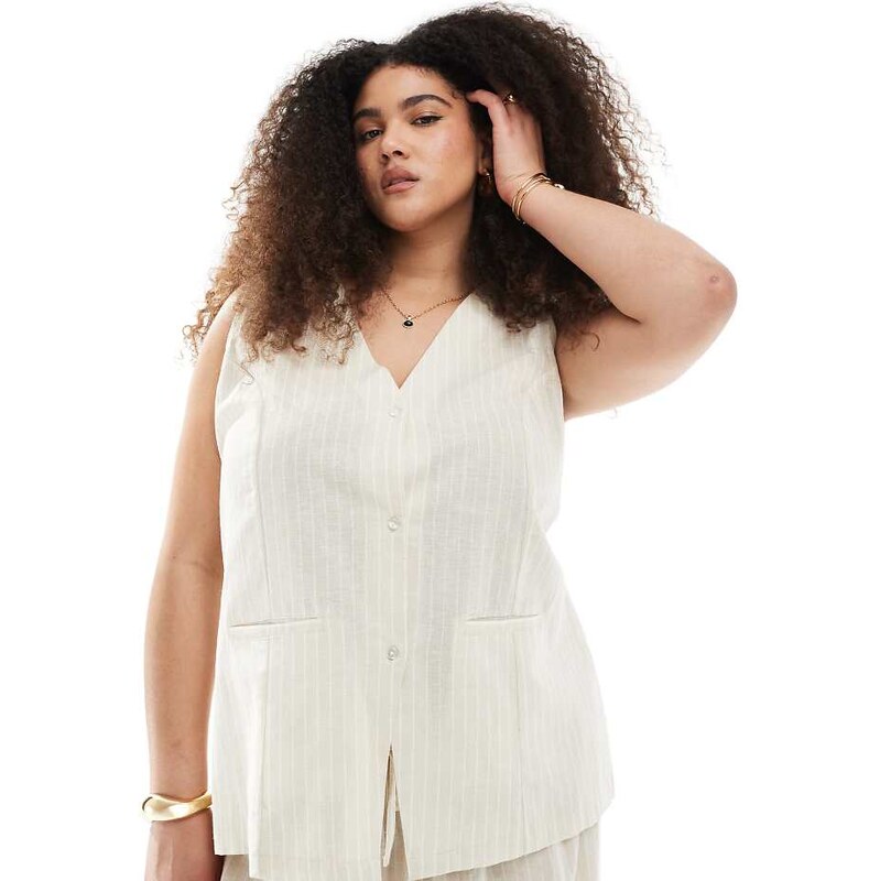 Esmee Curve Exclusive waistcoat co-ord in beige and white stripe 105421947