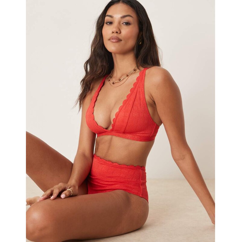Peek & Beau plunge broderie bikini top with scallop detail in