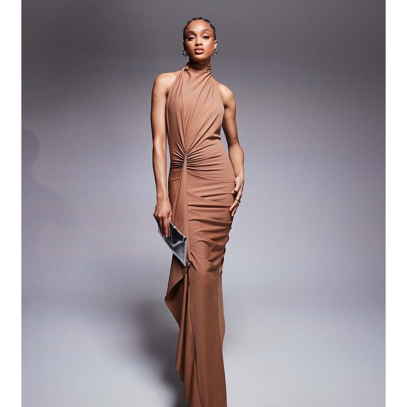 ASOS Tall ASOS DESIGN Tall sculpting jersey high neck drape ruffle 105421952