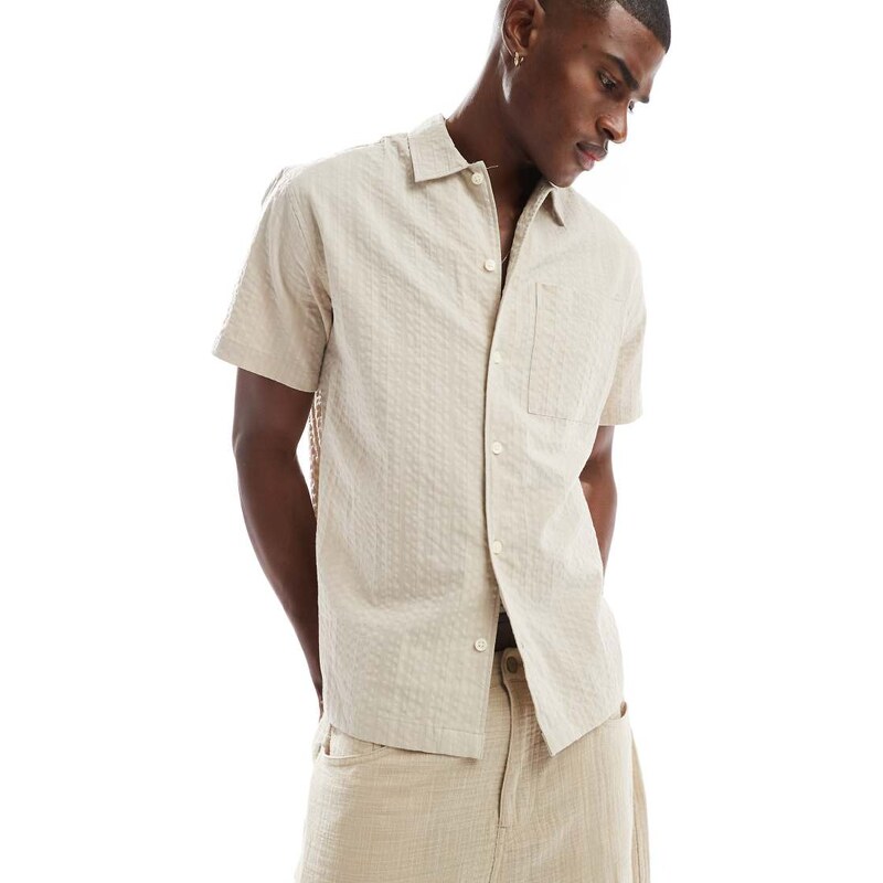 Jack & Jones Premium seersucker shirt in cream-White
