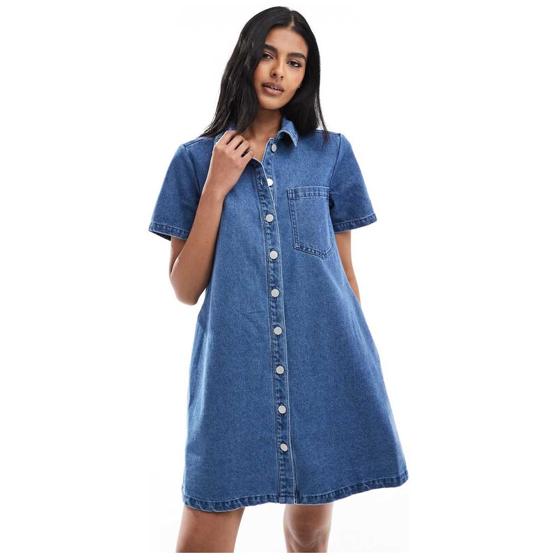 JJXX boxy denim dress in mid blue