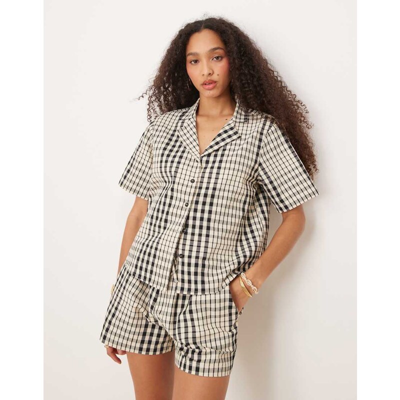 Brave Soul Co-ord relaxed short sleeve shirt in check design-Neutral 105572527