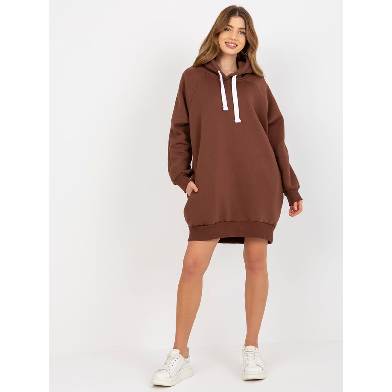 BASIC Hnědá dlouhá mikina s kapucí -brown