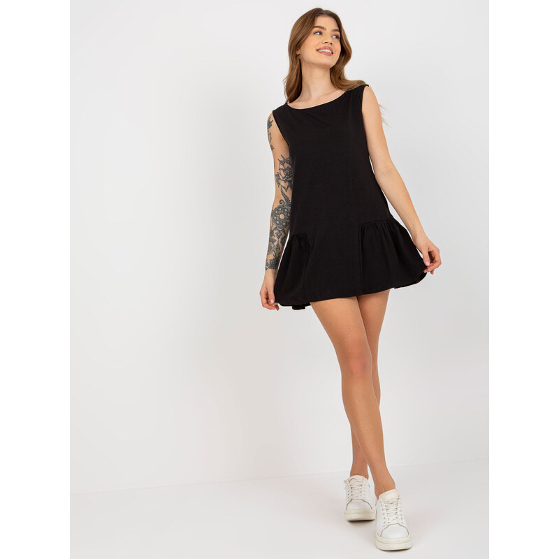 BASIC Černé jednobarevné mini šaty s volány -black Černá