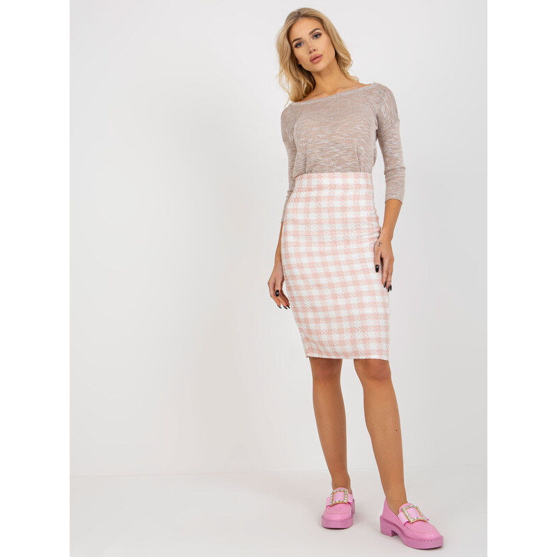 BASIC Broskvová vzorovaná midi sukně LK-SD-506462.12P-peach