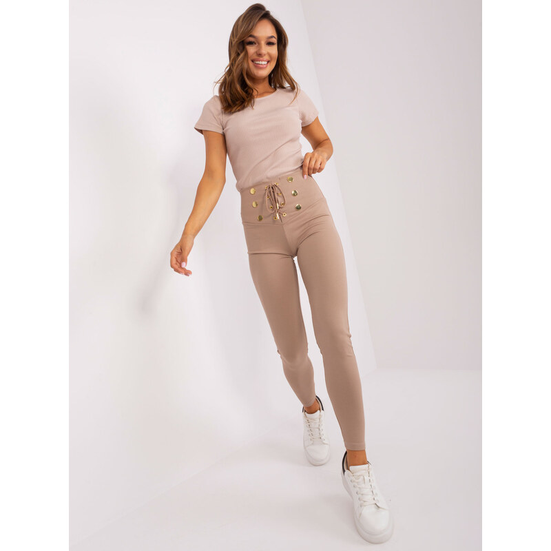 BASIC Béžové legíny se šněrováním a zlatými knoflíky TW-LG-OB059