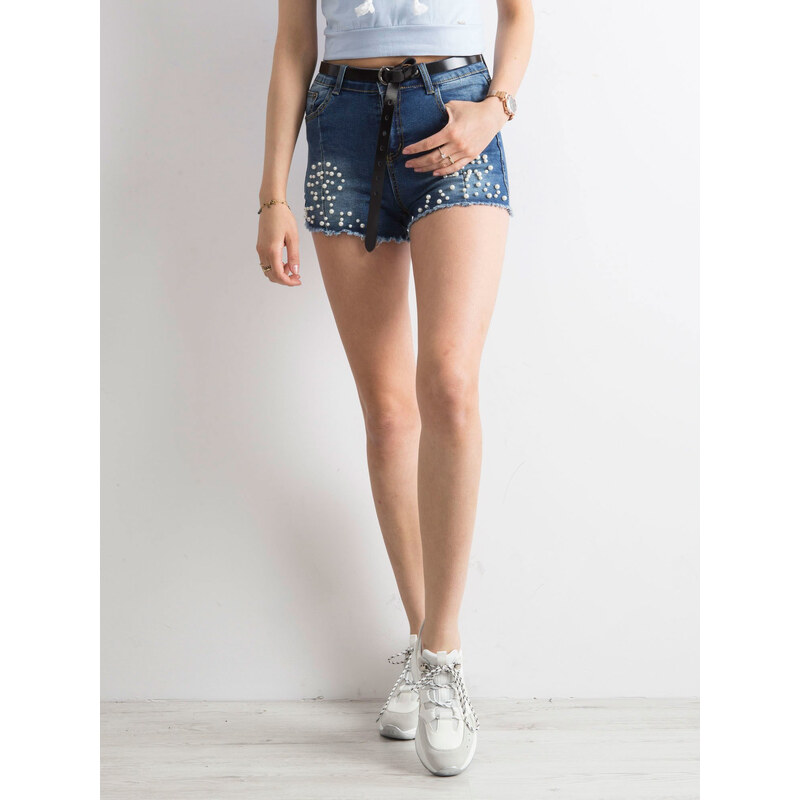 BASIC Dámské tmavě modré šortky s perličkami -blue Denim vzor 53332150