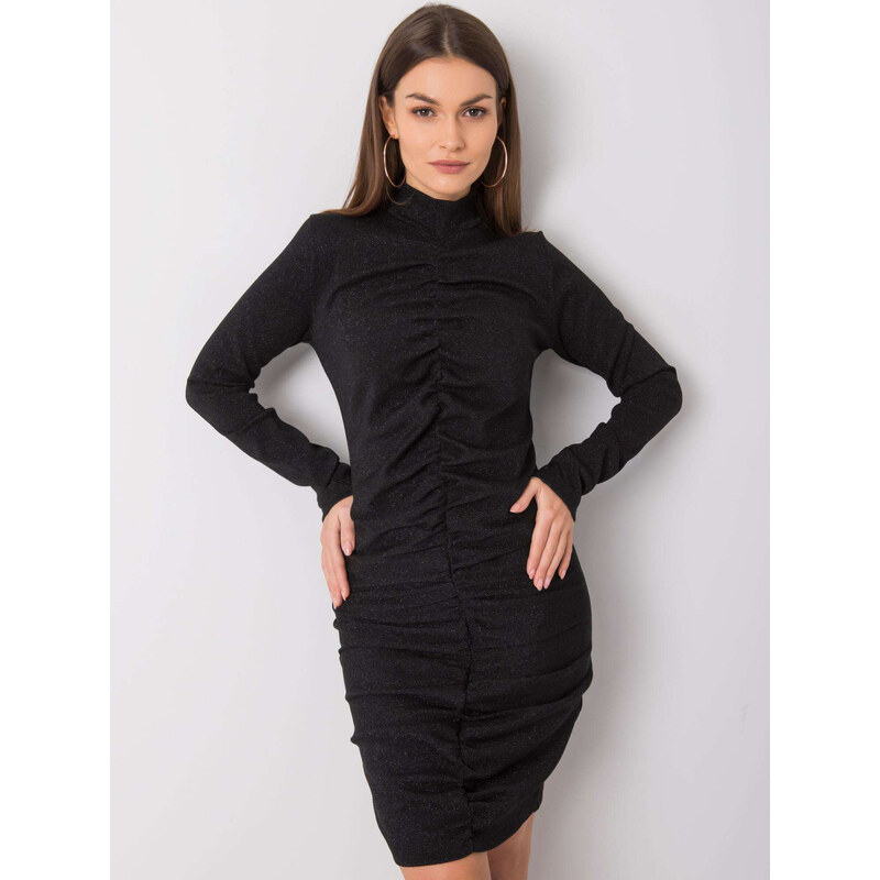 BASIC Černé dámské šaty s řasením 263-SK-62355.60P-black
