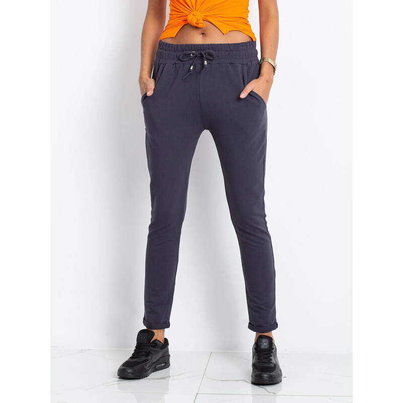 BASIC Dámské tmavě šedé úzké tepláky --dark grey Šedá 53332158