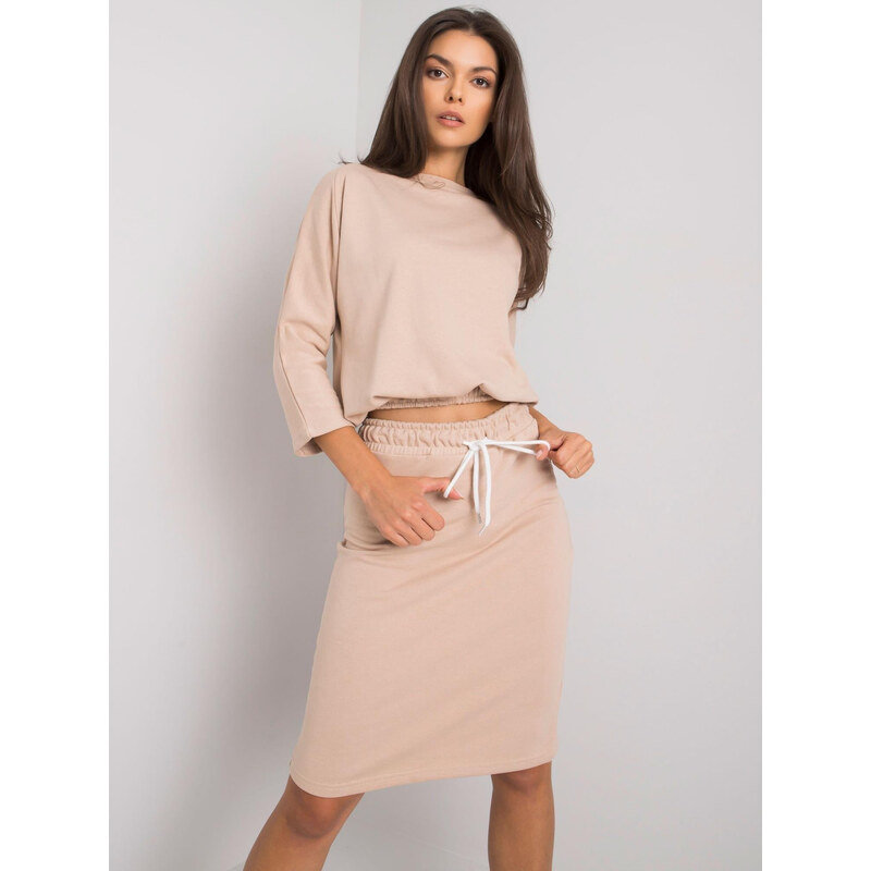 BASIC Béžový komplet mikiny a sukně --beige Béžová
