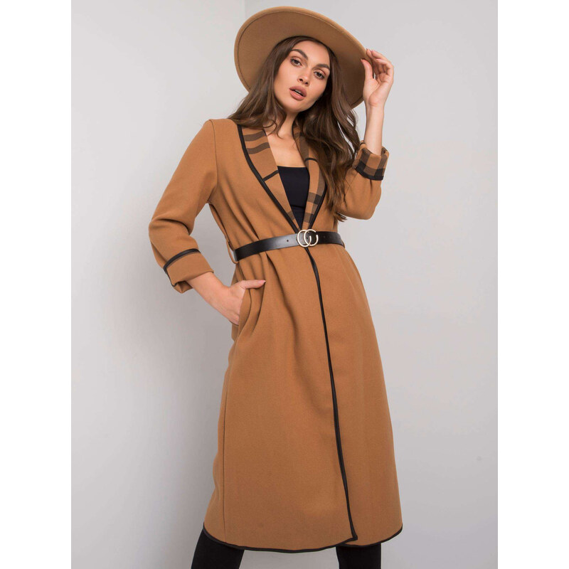 ITALY MODA Hnědý dámský kabát bez kapuce -camel Hnědá