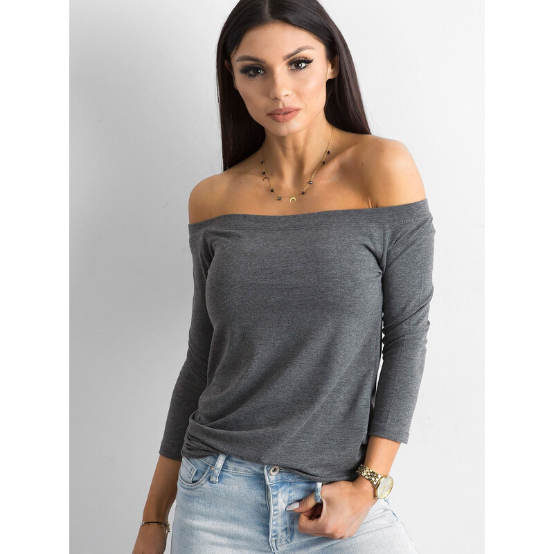 BASIC Dámský šedý top s odhalenými rameny -dark gray Šedá 52404968