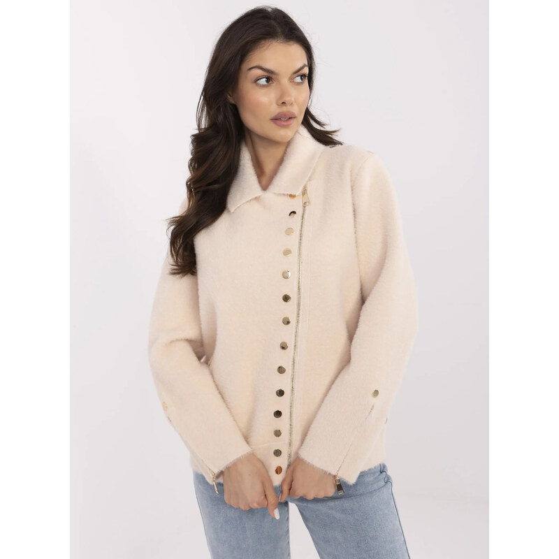 BASIC Světle béžový dámský vlněný krátký kabát -light beige