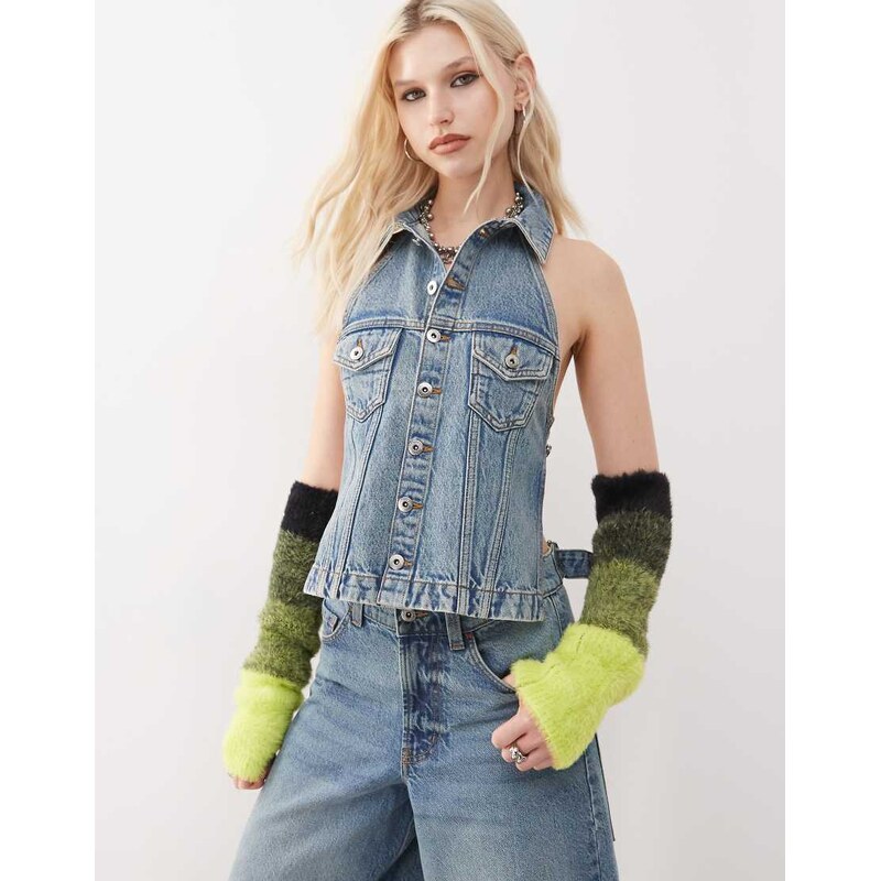 COLLUSION denim halter top co-ord-Blue 105877033